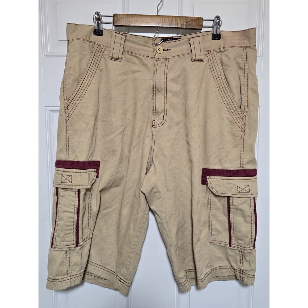 Red Ape Mens Cargo Shorts Sz 38‎ Tan Khaki Y2K Baggy